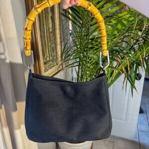 🖤 MONDANI Vintage Y2K Black Bamboo Handle Baguette / Top Handle Purse